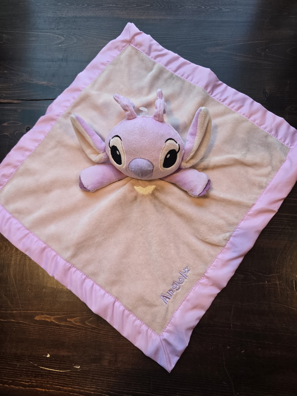 Disney Baby Lilo & Stitch Angel Plush Lovey Security Blanket Pink Satin Trim